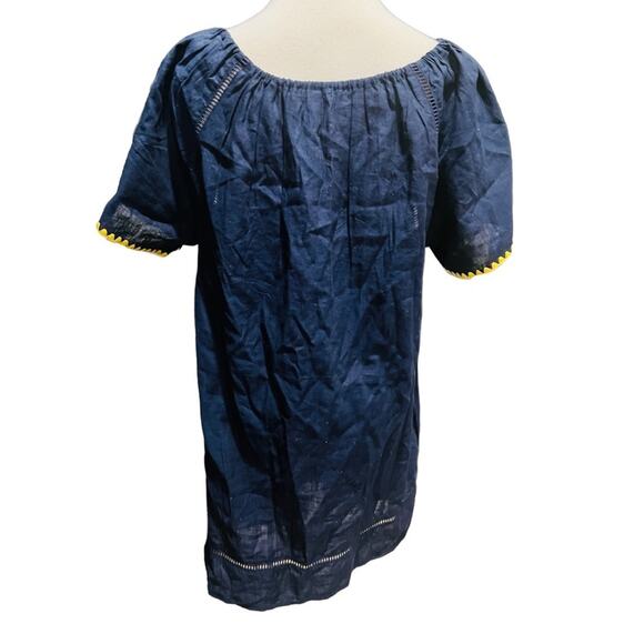 J. Crew Embroidered Linen Blend Cover Up Tunic with Pom Poms, Navy Blue Size M - Picture 6 of 8